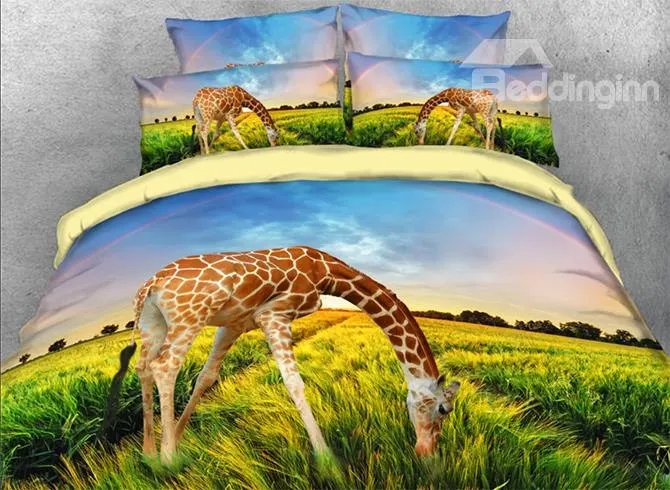 Giraffe Eating Grass Rainbow Printed 3D Bedding Sets/Duvet Covers | Дом и сад