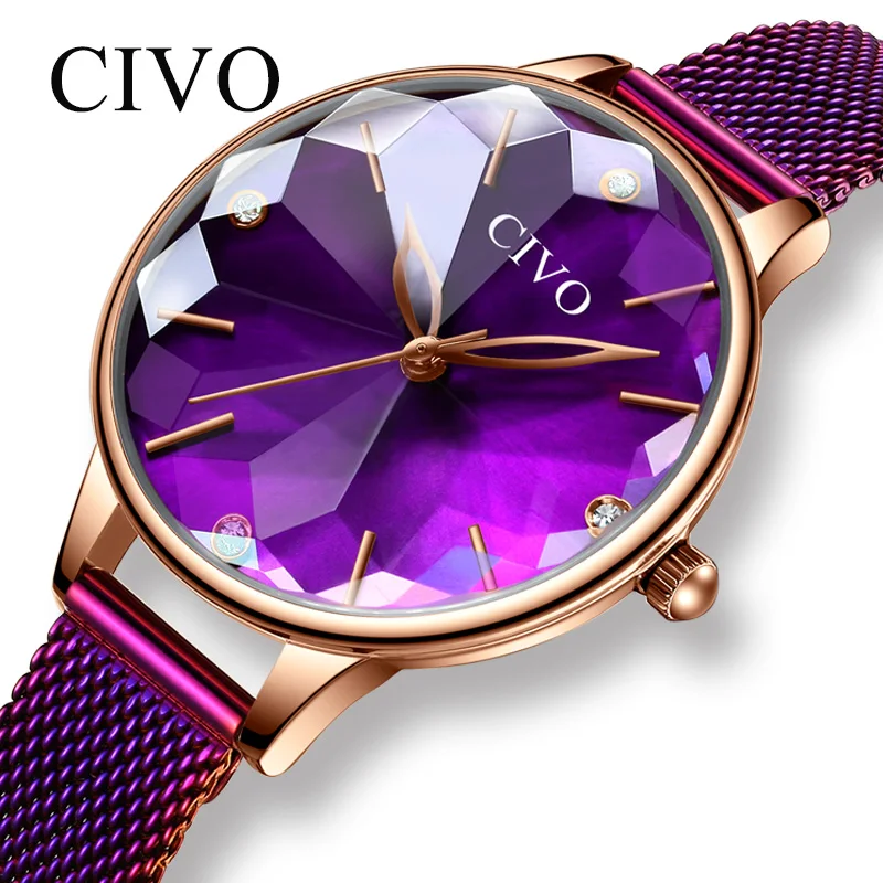 CIVO роскошные часы для женщин водонепроницаемый стальной сетчатый ремешок кварцевые наручные часы для женщин часы модные повседневные женские часы Relogio Feminino