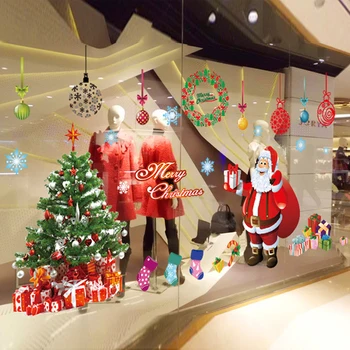 

Santa Claus Christmas Stickers PVC Transparent Film Removable Glass Wall Sticker Home Decoration Wallpaper 2pcs
