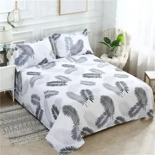 Cartoon Print Bed Linens Flat Bed Sheet Plain Feather Printed For Single/ Double Bed Twin Queen King Size Bedsheets FS01 1 PC