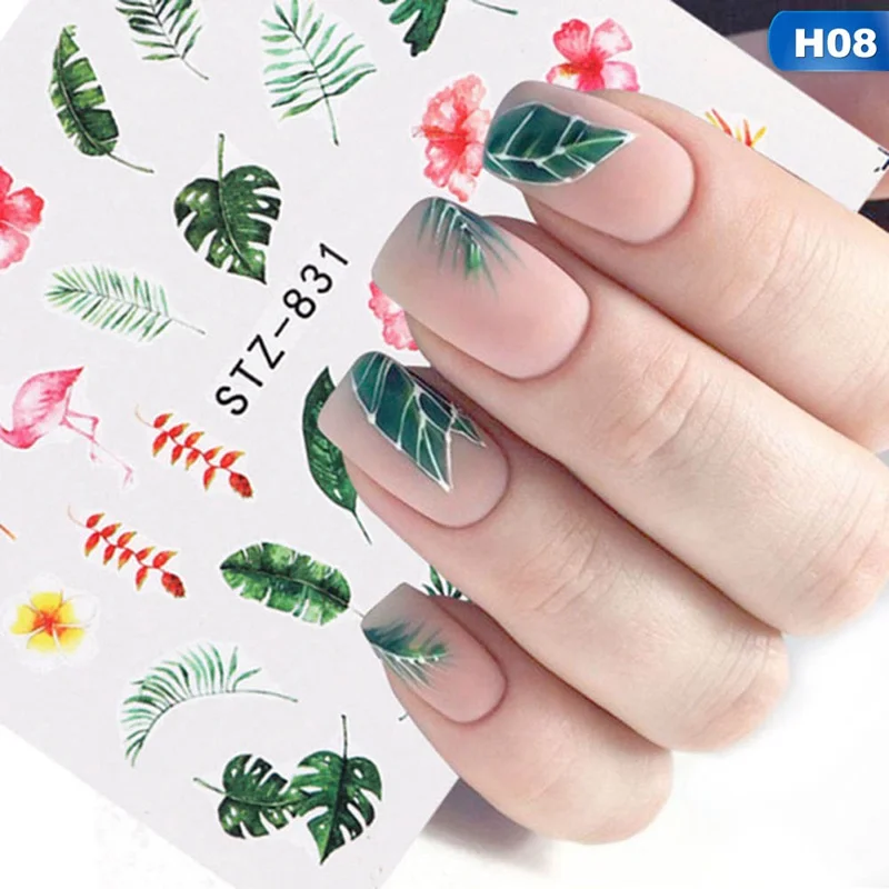 21 Designs Nail Sticker Set Jungle Green Leaves Flower Leaf Slider DIY Nail Art Water Transfer Decal Manicure Tool