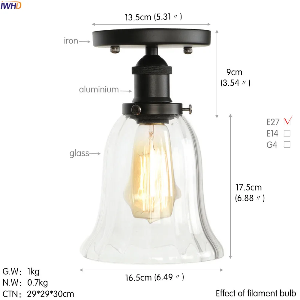 IWHD Винтаж Стекло Лофт потолочный светильник для Гостиная промышленные Эдисон светодиодный потолочный светильник светильники Plafondlamp Lamparas De Techo