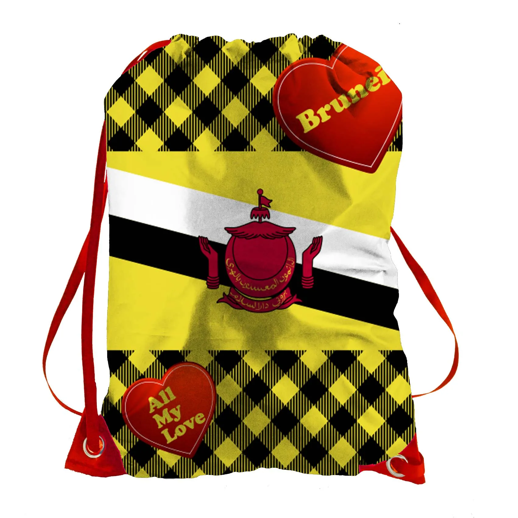 

Drawstring Backpack Bag with Brunei Flag Backpack Printing Customized 2 Sided Printng 32x42cm Small Bag