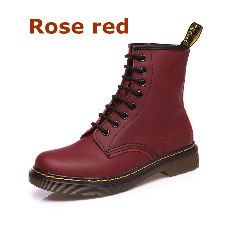 DONGNANFENG/женские ботильоны, женская обувь на шнуровке из натуральной коровьей кожи на зиму и весну Теплые повседневные сапоги для верховой езды на меху в стиле панк, большие размеры 43, 44, YDL-666 - Цвет: rose red