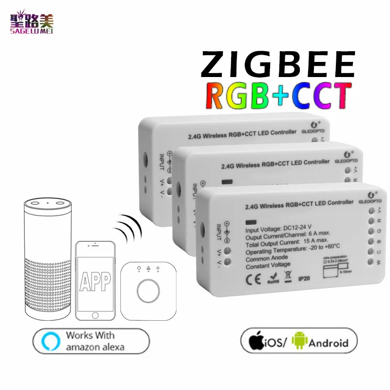 16 миллионов ZIGBEE светодиодный контроллер RGB + CCT WW/CW ZIGBEE контроллер светодиодный DC12-24V светодиодный контроллер полосы zll app контроллер RGBW