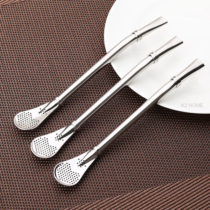 

2 In 1 Stainless Steel Drinking Straw Stir Spoon Filter Handmade Mate Tea Straws Gourd Washable Coffee Tea Tools Bar Accessories