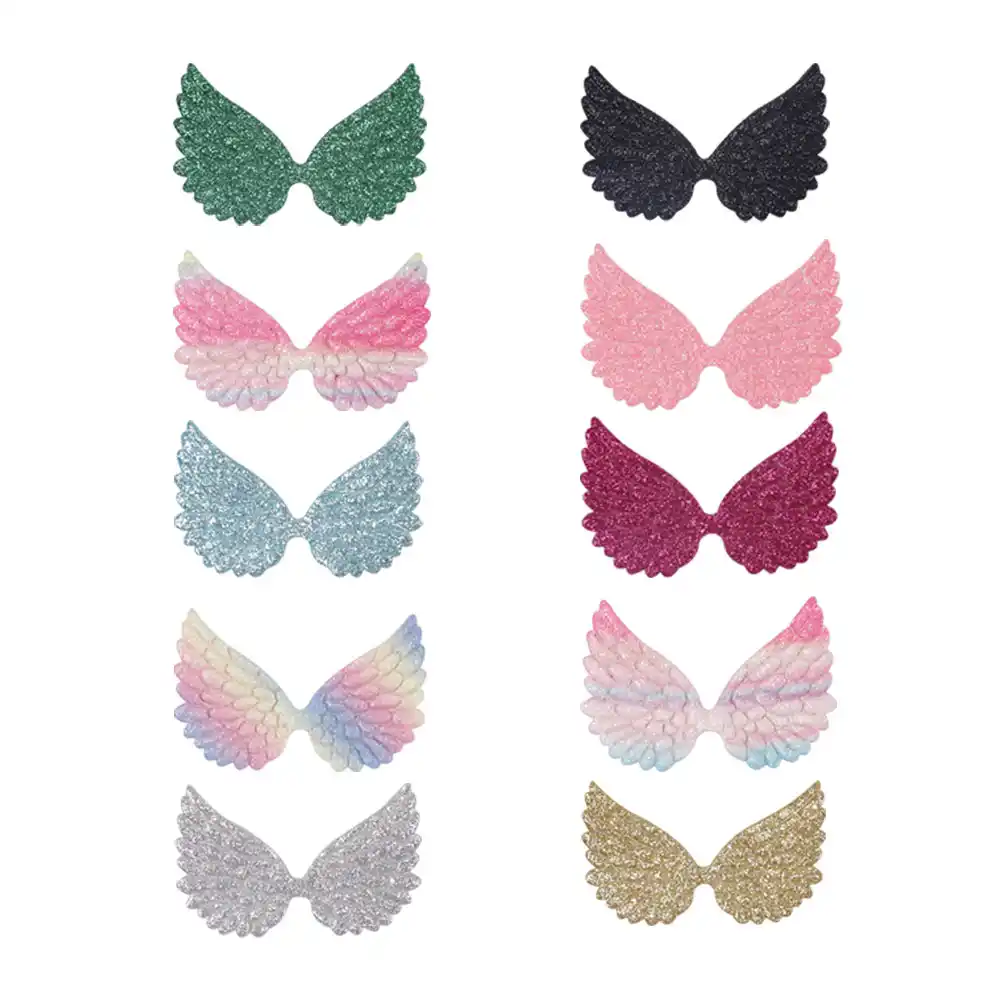20pcs Mixed Glitter Angel Wing Appliques Single Side Glitter Fabric DIY Patches