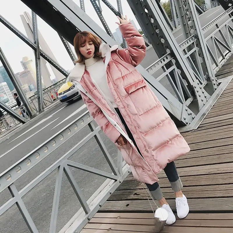 2018 Winter New Gold Velvet Plus Size Women Down Cotton Parka Female Big Pockets Hooded Warm Thick Loose Casual Coat Jacket D44 2018 Winter New Gold Velvet Plus Size Women Down Cotton Parka Female Big Pockets Hooded Warm Thick Loose Casual Coat Jacket D44