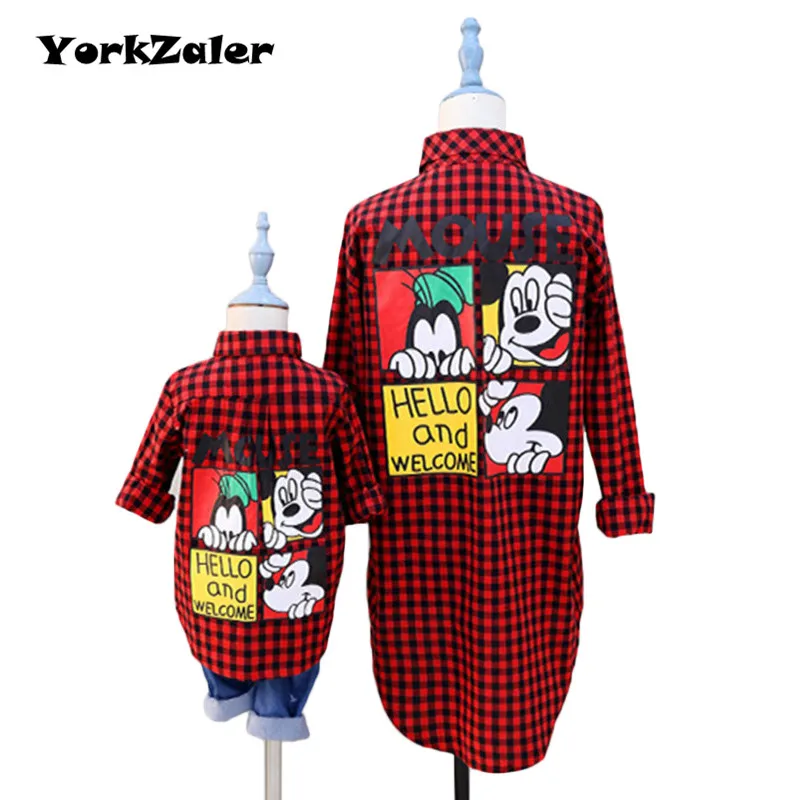 Family Matching Clothing Mother Daughter Son Clothes Outfits Spring Summer Fashion Mom And Kids Red Plaid Shirt Family Look