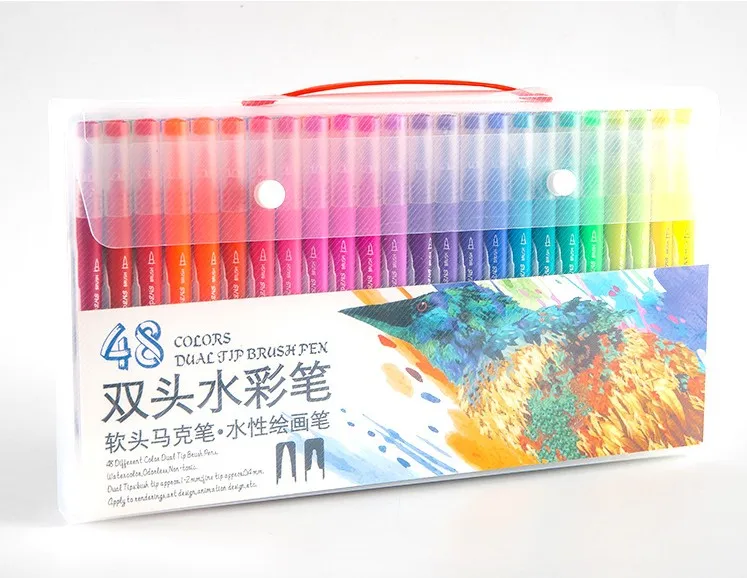 Dual Brush Art Markers Pen Fine Tip and Brush Drawing Painting Watercolor Pens for Coloring Manga Calligraphy - Цвет: 48colors