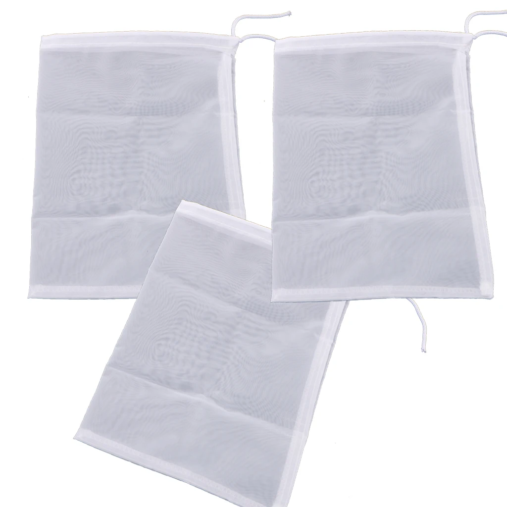 3 Pcs Milk Coffee Juice Reusable Nylon Mesh Strainer Filter Bag 15x20cm
