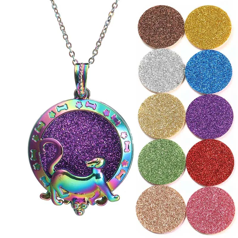 

fashion NEW Colorful Vintage Silver Dog Round Necklace Aromatherapy Box Essential Oil Diffuser Perfume Lockets Pendant Necklace