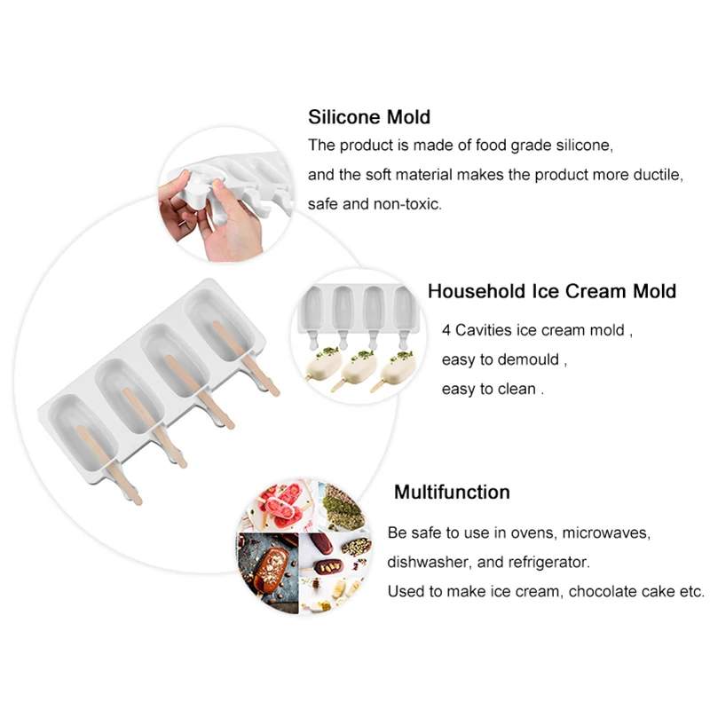 2 размера домашней льда формы для крема 4 полостей Силиконовые DIY Эскимо Плесень инструмент для приготовления сока десерт чайник с 10 палочки для мороженого