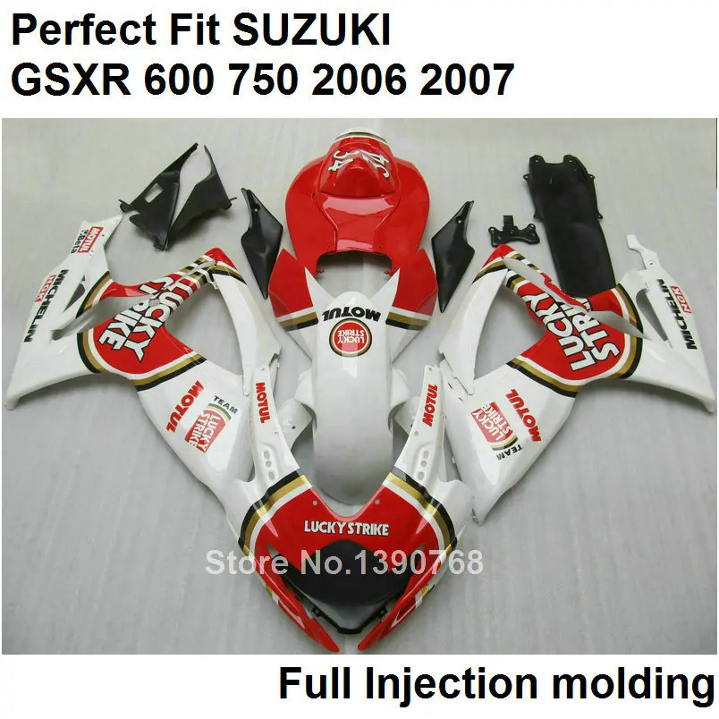 

Injection molded high quality fairing kit for Suzuki GSXR600 k7 06 07 white red black fairings set GSXR750 2006 2007 VN125