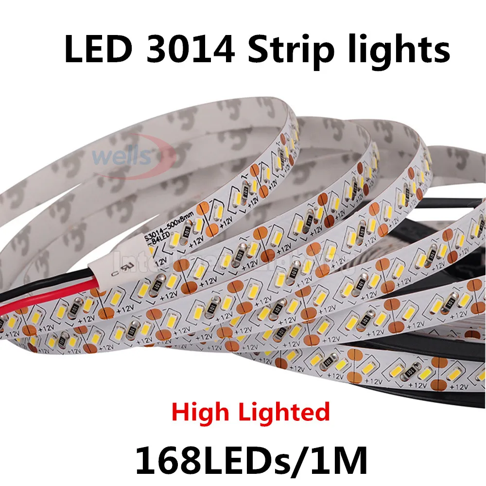 

LED Strip lights 5M 12V DC Superbright 8mm High Bright 3014 SMD 168leds/M Warm White LED Strip NP IP20