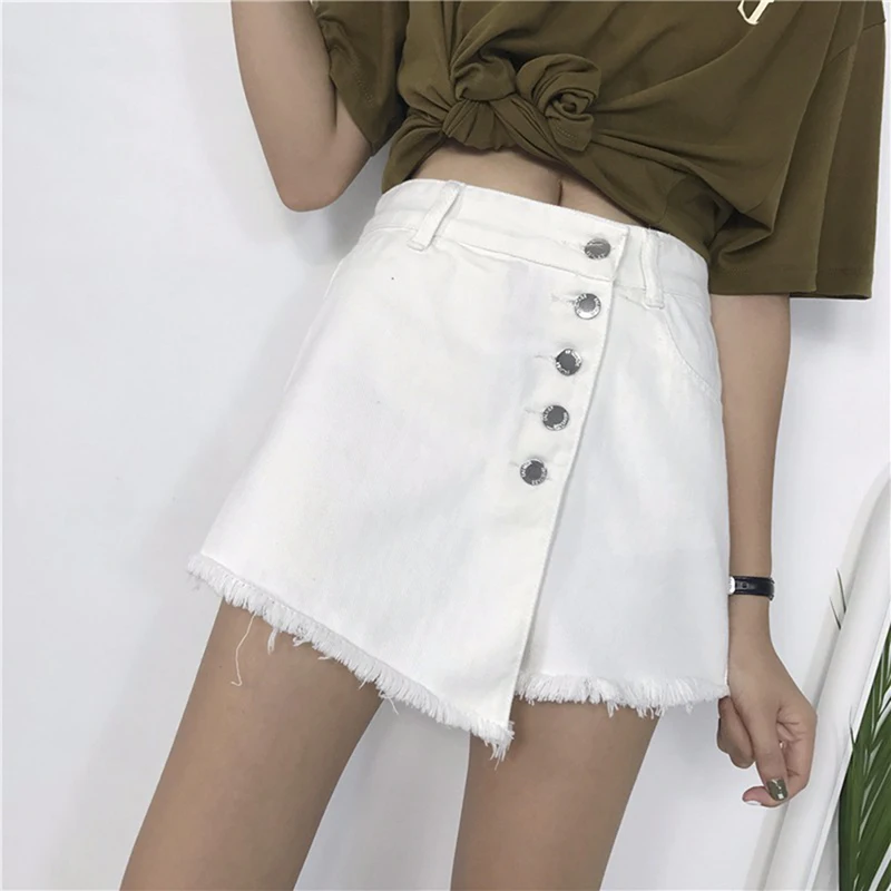 

Women Summer High Waist Skorts Skirts High Quality Denim Shorts Slim Blue Short Jeans Vintage Short