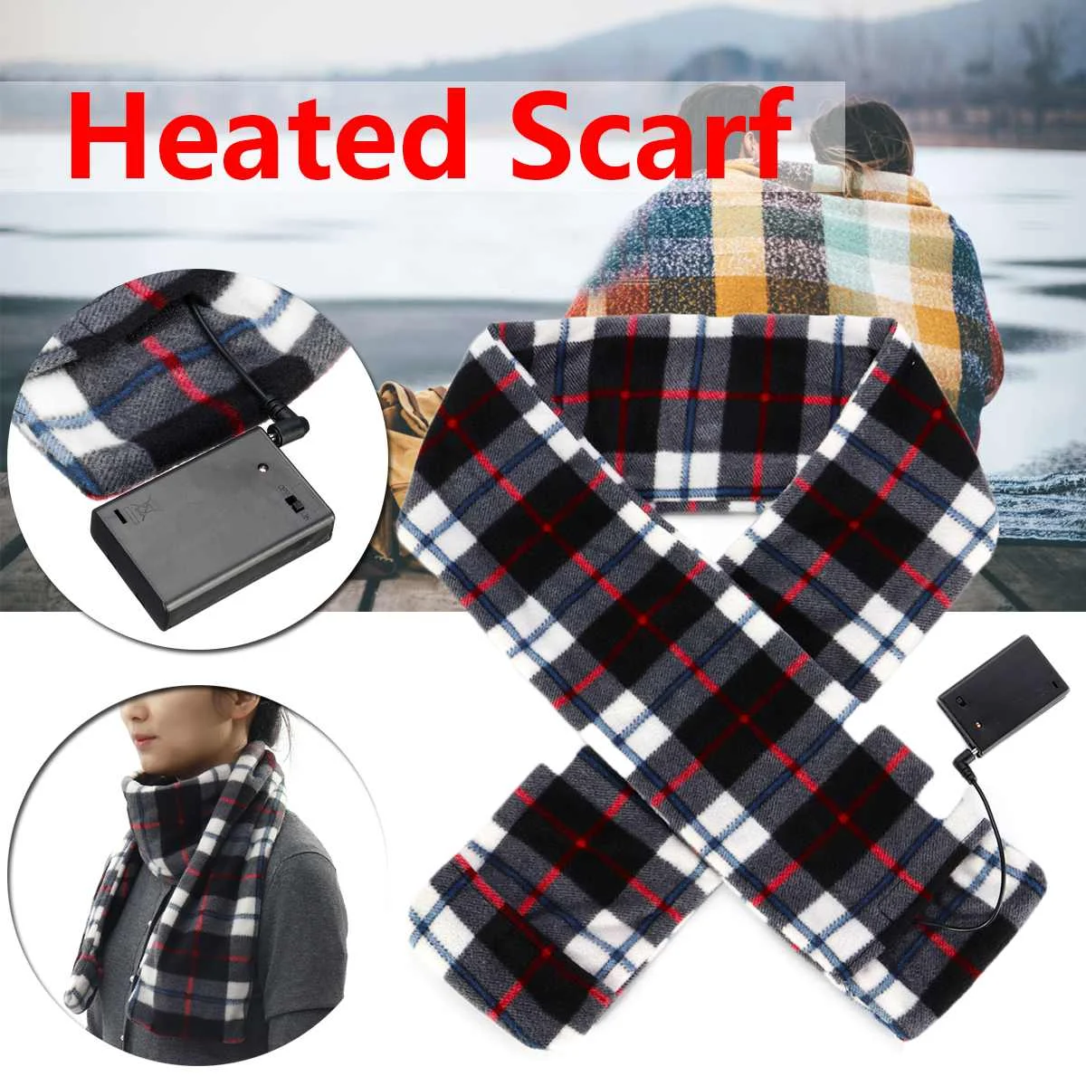 150cm Unisex Heated Thermal Scarf Ski Warmer Heat Neck Cover Battery