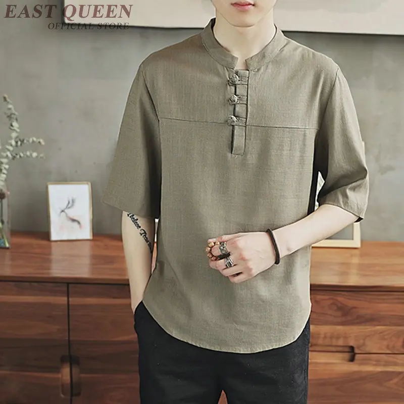 Традиционная китайская блузка рубашка одежда для мужчин Топ Восточный Мандарин воротник льняная мужской кимоно наряд KK2157 Y - Цвет: 4