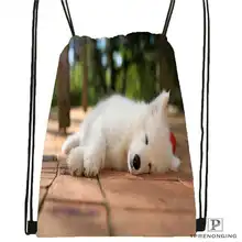 Пользовательские собаки-самоед-Белый-Животные Drawstring сумка-рюкзак милый рюкзак дети сумка(черный назад) 31x40 см#180611-01-25