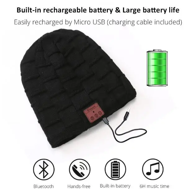 Беспроводные Bluetooth наушники музыкальная шапка с микрофоном зимняя женская