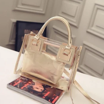 

LJL Shoulder Clear Transparent Bag Jelly Candy Summer Beach Handbag Messenger PVC Bags
