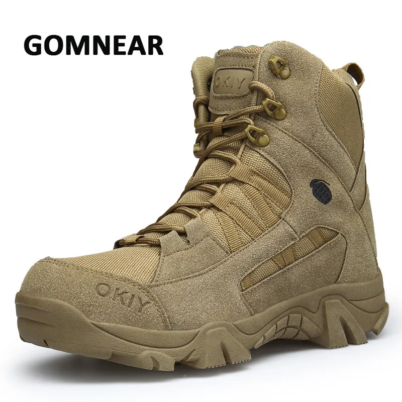 

GOMNEAR Hiking Shoes Breathable Sports Man Sneakers Outdoor Trekking Tactical Sneakers Military Boots Anti-skid Leather Shoes