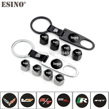 

4 x Car Styling Stainless Steel Zinc Alloy Wheel Tire Valve Stems Caps With Mini Wrench Key Chain for Corvette SSR HEMI SRT R/T