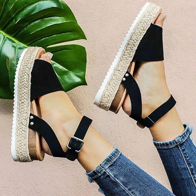 

Woman Summer Sandals Shoes Zapatos De Mujer 2019 Casual Women's Rubber Sole Studded Ankle Strap Open Toe Sandals