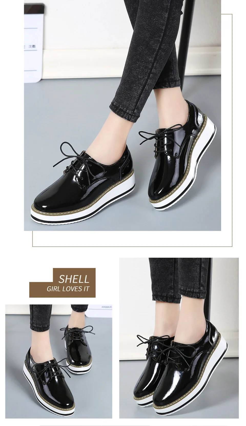 Spring Creeper Women Shoes Patent Leather Platform Shoes Women Flats Fashion Loafers Women Brogues Shoes Oxford Footwear