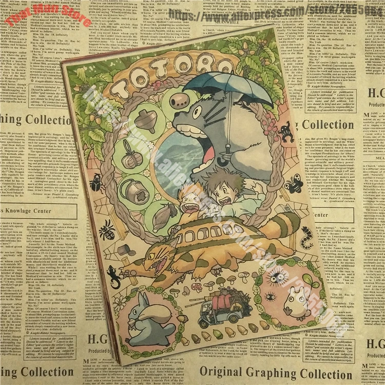 Vintage Miyazaki Anime Poster Retro Tonari No Totoro Wall Decor For Kids Room 42x30 Cm - 23