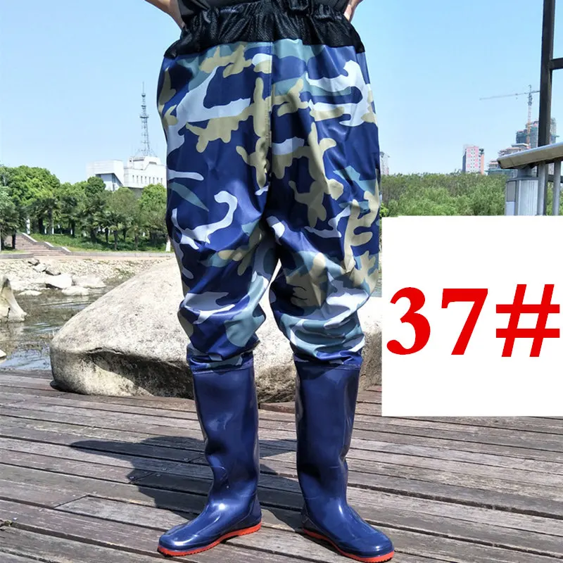 0,75 мм камуфляжные тактические рыболовные болотные сапоги с дышащей поясной сеткой из водонепроницаемого ПВХ ботинка с мягкой подошвой для рыбалки - Цвет: 37