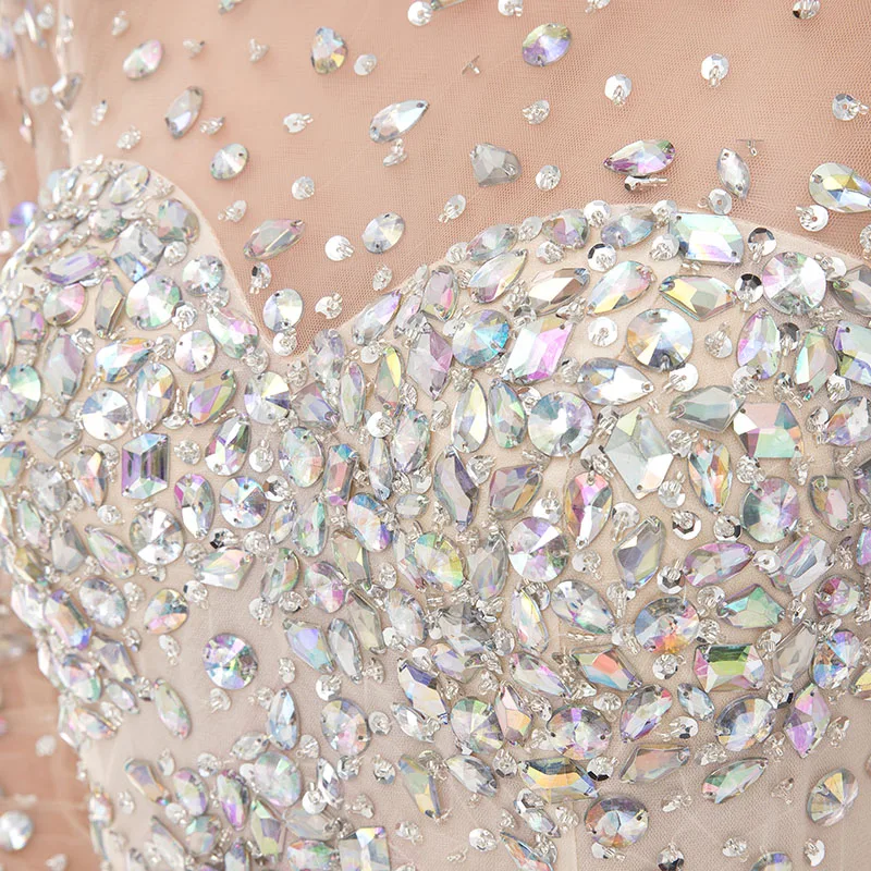 LORIE роскошное платье для выпускного бала платье с кристаллами платье-Русалка с длинным рукавом прозрачное Расшитое бисером страуса перо Abendkleider vestido