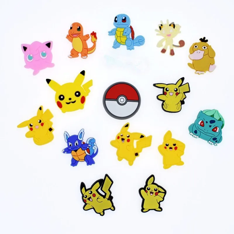 

50Pcs/lot Cute Cartoon Pikachu Elf ball Anime Character Decor Accessories Flat Back PVC DIY Phone Case Badge Charms Kids Gift