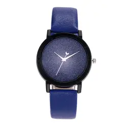 2018 кварцевые часы Для женщин кожаный ремешок Луна часы черный чехол Звездное наручные часы Relogio Feminino