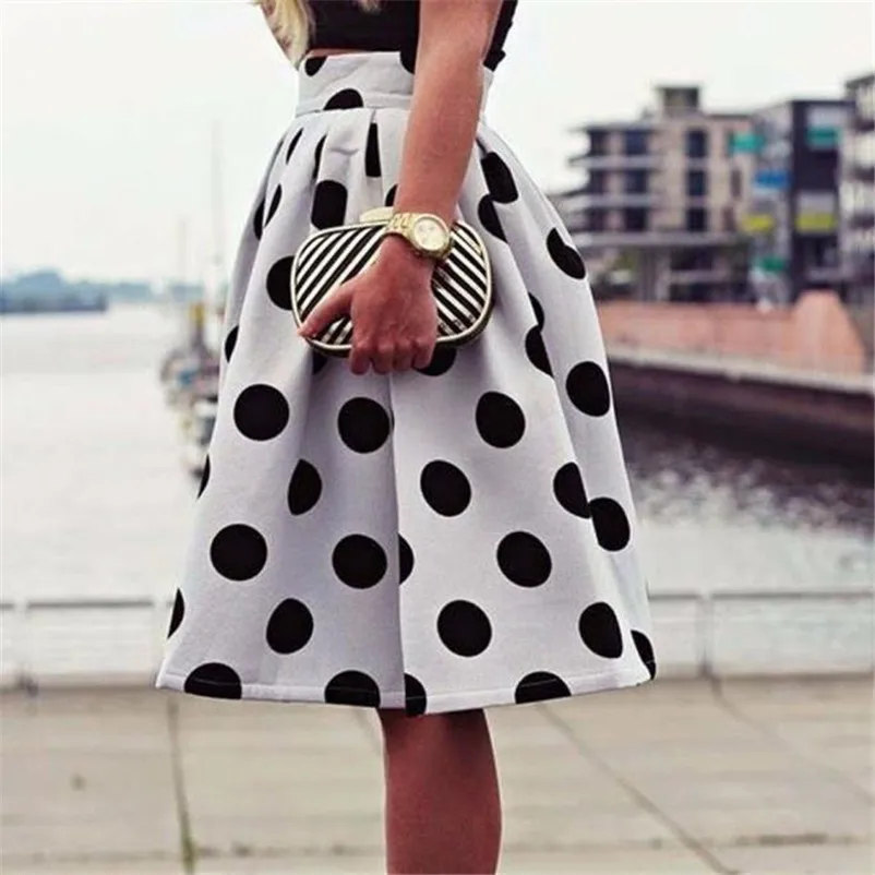 HOT sell Fashion 2018 Summer style skirts womens Casual Bodycon Polka Dot Umbrella Skirt Retro Puff Skirts Femme Saia Y05#N (4)