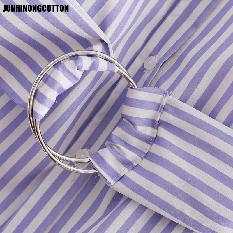 JUNRINONGCOTTON Полосатый печати с рукавами летучая мышь платье для женщин High Street Модная