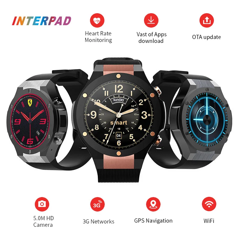

2017 Interpad Latest Android 5.1 MTK6580 1GB 16GB Smart Watch Clock H2 With GPS Wifi 5MP Camera Smartwatch For Android iOS Phone