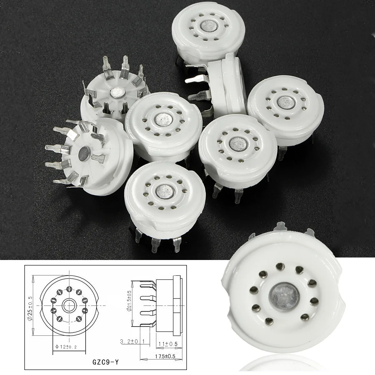 8x золото 9pin PCB Керамическая вакуумная трубка розетка Верхнее Крепление Золотой восьмеричный клапан база позолоченная для 12AX7 12AU7 ECC83