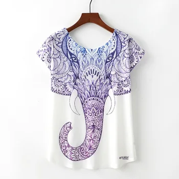 

Novelty Women T Shirt Harajuku Kawaii Cute Style Elephant Print T-shirt Short Sleeve O-neck Tops korean style women