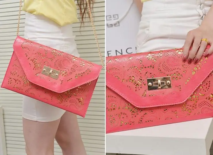 

2017 New Fashion cutout envelope handbag vintage day clutch lock messenger bag chain bags Hot New arrival