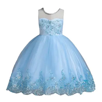 

Kids Girls Elegant Wedding Flower Girl Dress Princess Party Pageant Formal Sleeveless Lace Tulle Dress Kids Dress 2-14 Years