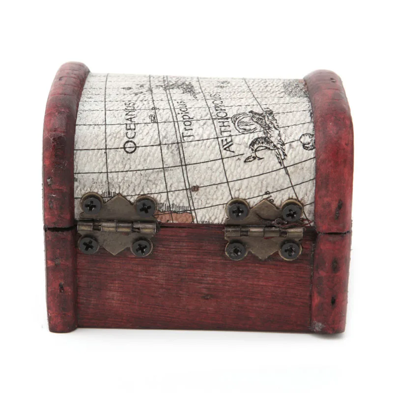 Wooden Pirate Map Jewellery Storage Box Case Holder Vintage Treasure Chest HT0809