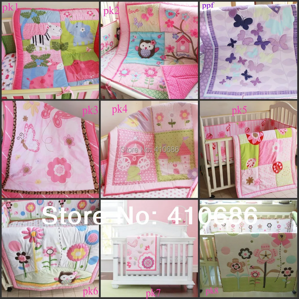 Pink Purple colors Girls Baby Cot Crib Bedding Sets 3pcs Toddler bed