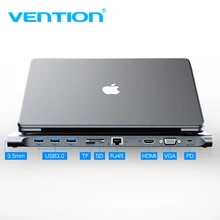 Vention USB C адаптер для Macbook type C в HDMI конвертер USB-C 3,0 концентратор SD/TF кард-ридер PD RJ45 Thunderbolt 3 адаптер