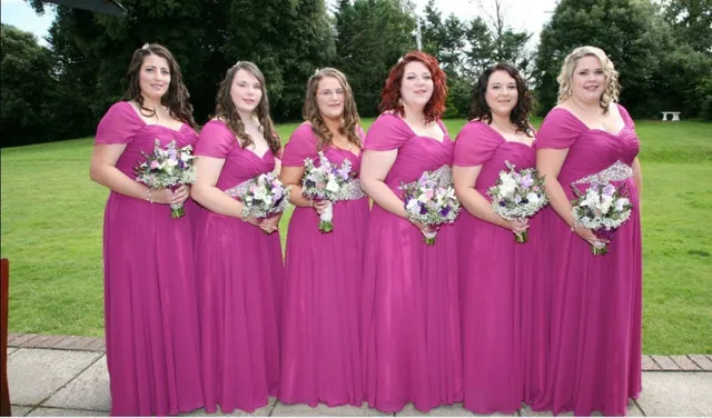 custom made v neck ruched chiffon fuchsia plus size bridesmaid plus size fuschia dresses