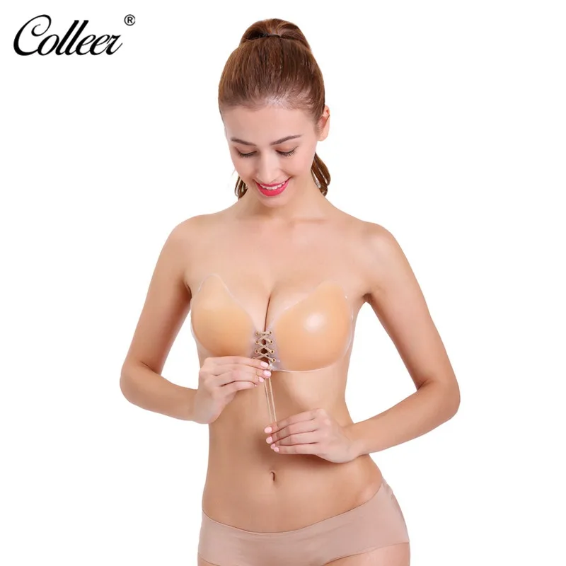 COLLEER Sexy Super Push Up Bra Silicone Bralette Lace Big Cup Backless Strapless Bras Invisible Bras For Women Wedding Bikini BH 12