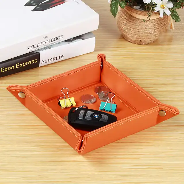MeyJig PU Leather Sundries Folding Storage Tray Key And Change