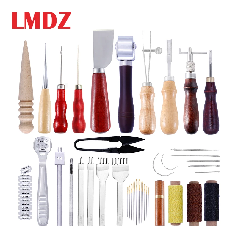 

LMDZ 39Pcs Leather Craft Hand Tool Including Stitching Groover Basic Hand Stitching Sewing Tool Set Saddle Groover Leather Craft