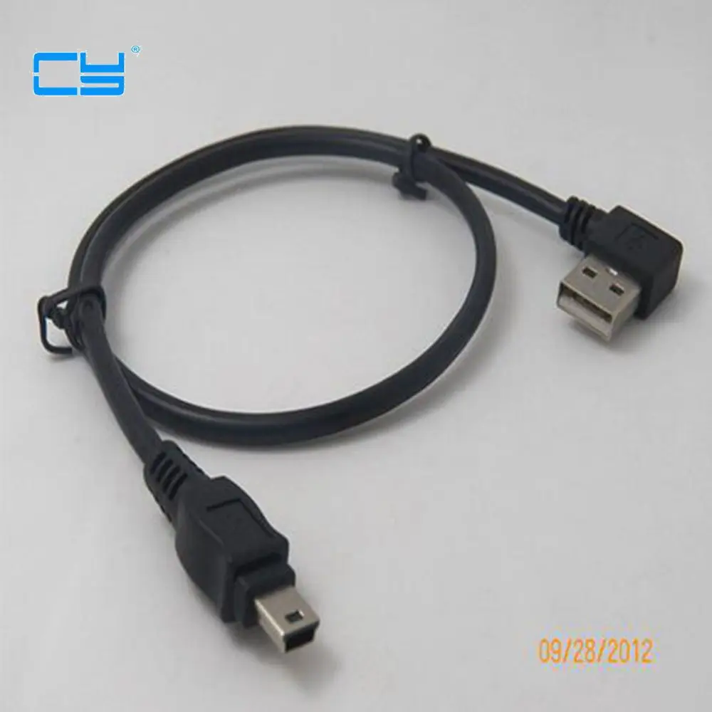 

50cm Right Angled 90 Degree USB 2.0 Male to Mini USB 5pin Male Data Charge Cable for Hard Disk MP3 GPS Cell Phone & Tablet