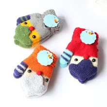 Зимние Детские перчатки дети мультфильм сова утолщенные теплые вязаные перчатки упругой мальчики девочки полный палец варежки